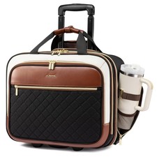 LOVEVOOK Rolling Laptop Bag for Women, Underseat 17.3inch, Black-brown-white picture