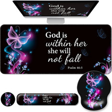 4 in 1 Desk Mat Set Keyboard and Mouse Pad with Wrist Rest Purple Butterflies picture