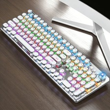 Retro Typewriter Mechanical Keyboard Wired Round Keycaps Rainbow Backlit Knob picture