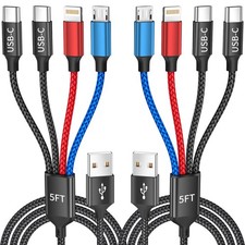 Dual TypeC 4 in 1 Multi Charging Cable, 2Pack 5FT, Black&Red&Blue picture
