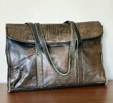 Large Genuine Leather Distressed Laptop Tote Unisex Grunge Shoulder Bag picture