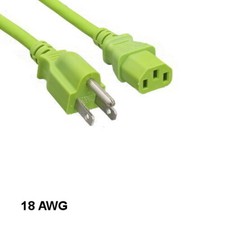 Green Color 10feet 18AWG AC Power Cable NEMA 5-15P to IEC-60320 C13 10A/125V SJT picture