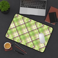 Green Plaid Pattern Desk Mat | Checkered Mouse Pad Surface picture