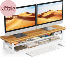 Dual Monitor Stand, 35.4 Inch Monitor Stand Riser for 2 Monitors, 2 Tiers Wood D picture