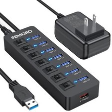 Powered USB Hub 3.0, 5Gbps Data Transfer 7 Ports and 12W Charging-only 1 Port... picture