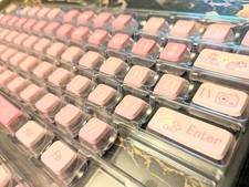 Kawaii Kitties Keycaps Pink/White Keyboard Set Cat & Floral QWERTY English Open picture