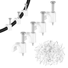 100 Pack Cable Clips with Steel Nails, 4Mm White round Wire Clips, Ethernet picture