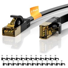 2 PCS Cat 7 Ethernet Cable 4 FT Flat High Speed 10Gbps 600MHz Shielded Black picture