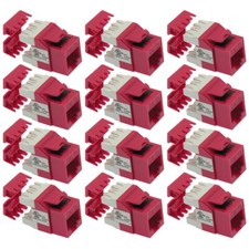 12x Cat5e RJ45 Network LAN Ethernet Keystone Jack 180° Degree 110 Punch Down Red picture