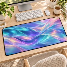 Pastel Abstract Wave Desk Mat & Mouse Pad, Blue Pink Purple Office Decor picture