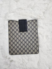 Auth Gucci GG Supreme Gucissima Coated Canvas iPad Slim Case Beige Blue Logo picture