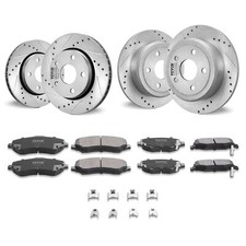 Front and Rear Brake Kit Compatible with 2007-2017 Jeep Wrangler, Drilled and Sl picture