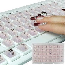 80PCS Keyboard Stickers for Long Nails Sparkly Pink Alphanumeric Silicone Keys picture