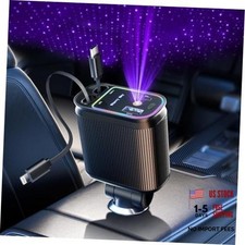 Retractable Car Charger with Starlight, 66W Starlight Apple & Type C Deep Black picture