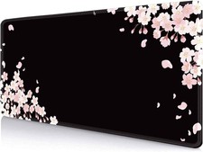 Sakura Japanese Desk Mat Cherry Blossom Large Gaming Mouse Pad Black Floral picture