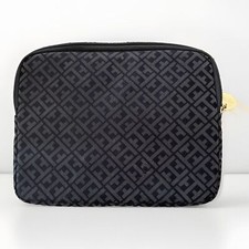 Tommy Hilfiger Zip Around Tablet Case TH Pattern Black Gray Gold Logo 10.5” x 8” picture