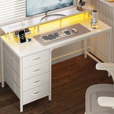 Huuger 47  Gaming Desk w/ LED, Outlets, 4 Drawers & Monitor Stand – Black picture