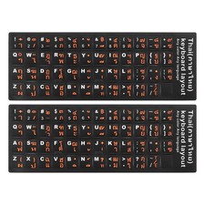 Thai Keyboard Stickers Black Background W Orange White Lettering 2Pcs picture