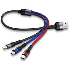 USAMS Multi USB Cable 1ft 2Pack Short 3 in 1 Charging Nylon Braided 1FT  picture