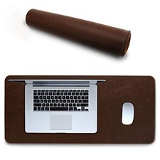 Brown Faux Leather Extended Mouse Pad 28.7 x 13.1in Non-Slip Wrist Support picture