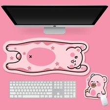 Cute Cartoon Bear Gaming Keyboard & Mouse Pad, Kawaii Desk Accessories - Pink picture