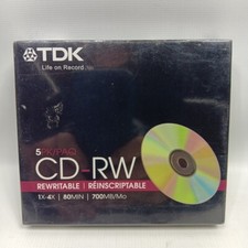 TDK 5PK/PAK CD-RW Rewritable 1X-4X 80MIN 700MB SEALED picture