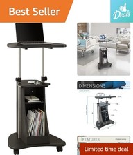 Elegant Adjustable Height Rolling Laptop Cart with Open Storage, Graphite Finish picture