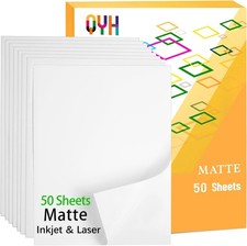 QYH Printable Vinyl Sticker Paper for Printer - 50 sheets Matte Waterproof picture