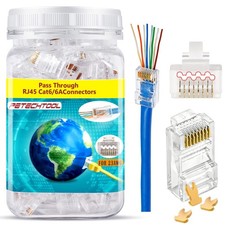 RJ45 23AWG Cat6a Cat6 Connector Gold Plated 8P8C Pass Through Ends UTP Networ... picture