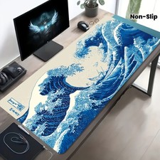 A Large Gaming Mouse Pad Featuring a Blue Wave Ukiyo-E Design, with a Non-Slip picture