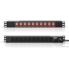 BTU 10 Outlet 1U Rack Mount Power Strip Individual Switch 110V 15A picture