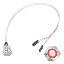 Chassis Metal Button 16mm Ring Red LED Power Button 30cm Wire, Silver picture