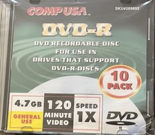 Comp USA 10 pack DVD-R 4.7 GB With Jewel Cases 120 Min, Damaged Factory Seal/New picture