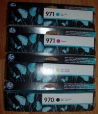 Set of 4 Genuine Factory Sealed HP 970 BLK 971 CYN MAG YEL Inkjets 2019 picture