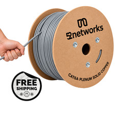 52networks Cat6A Plenum Solid Copper 1000ft 23AWG 750MHz 10Gbps UTP Cable Gray picture