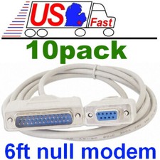 Lot10pk 6ft DB9 FEMALE~DB25 pin MALE Serial Null Modem Data Cable,Nul wired Cord picture