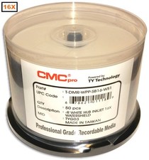 50-Pak CMC PRO (TY Technology) WATERSHIELD & GLOSSY White Inkjet Hub 16X DVD-Rs picture