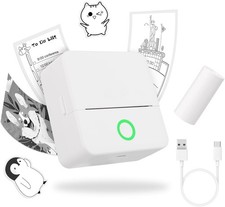 Thermal Photo Printer Mini Print Pod Printer+1 Roll Labels, White/Pink picture