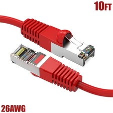 10FT Cat5E RJ45 Network LAN Ethernet FTP Shielded Patch Cable Molded 26AWG Red picture