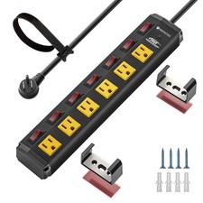 CRST 6 Outlet Metal Heavy Duty Power Strip with Individual Switches, 6FT Wall... picture