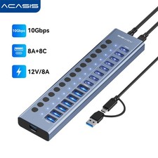 Acasis USB 3.2 Hub 10Gbps 16 Port On/Off Switch with AC Power Adapter for Laptop picture