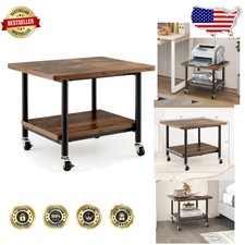 Rustic Brown 2-Tier Printer Stand, Under Desk Rolling Cart, 125lb Capacity, M... picture