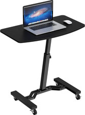 Mobile Height Adjustable Laptop Cart with Lockable Wheels, Black, Steel Frame picture