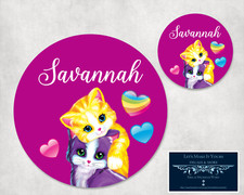 COLORFUL KITTY CATS PERSONALIZE NAME CUSTOM OFFICE MOUSEPAD & COASTER GIFT SET picture