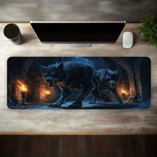 1 Large Electronic Sports Game Mouse Pad, Cave Double Wolf Dark Fantasy Hardco picture