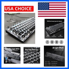 Typewriter Style Mechanical Gaming Keyboard with White Backlit, Wired Retro P... picture