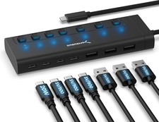 7-Port USB-C Hub 48W Powered 5Gbps 3 USB-A 4 HB-3A4C 20W PD LED status aluminum picture