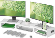 BONTEC Dual Monitor Stand Riser, Adjustable Length & Swivel Angle, White | Ergon picture