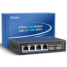 VIMIN 6-Port 2.5G Unmanaged Ethernet Switch 4x RJ45 2x 10G SFP+ Fanless picture