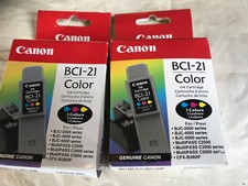 Qty. 2 Canon BCI-21 Tri-Color Ink Cartridge  BJC-2000 Genuine Sealed Box, New picture